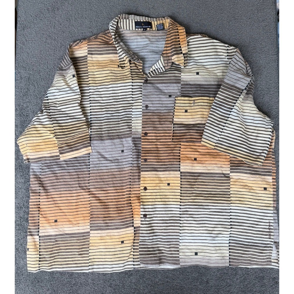Stacy Adams Mens 4X Linen Shirt Short Sleeve Abstract Stripe Brown Tan 4XL